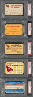 1950-56 Cleveland Indians Season Pass Collection - Lot of 5 (PSA)